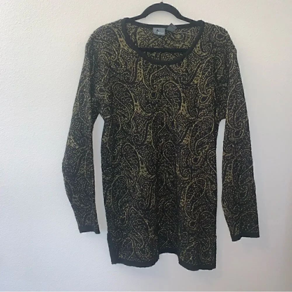 Vintage LizWear Metallic Paisley Tunic Sweater Top